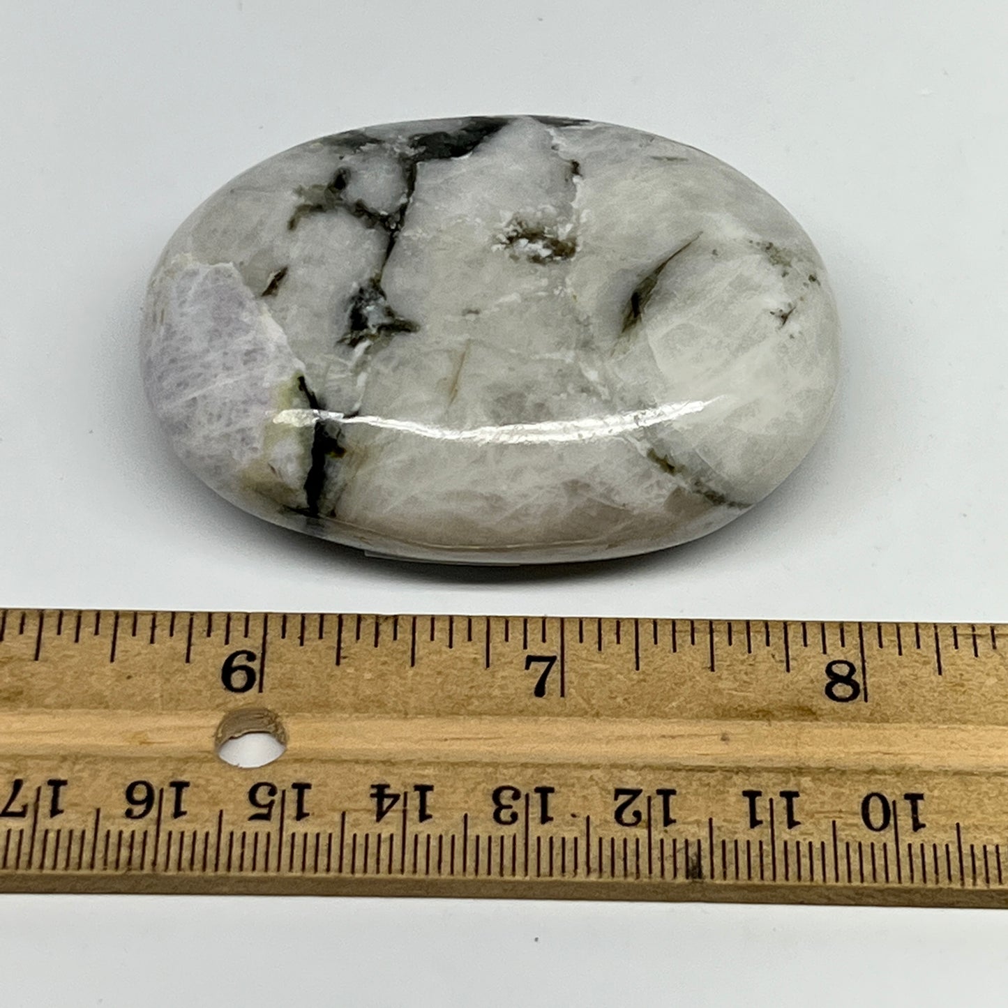 106.3g,2.5"x1.8"x0.9", Rainbow Moonstone Palm-Stone Polished from India, B21331