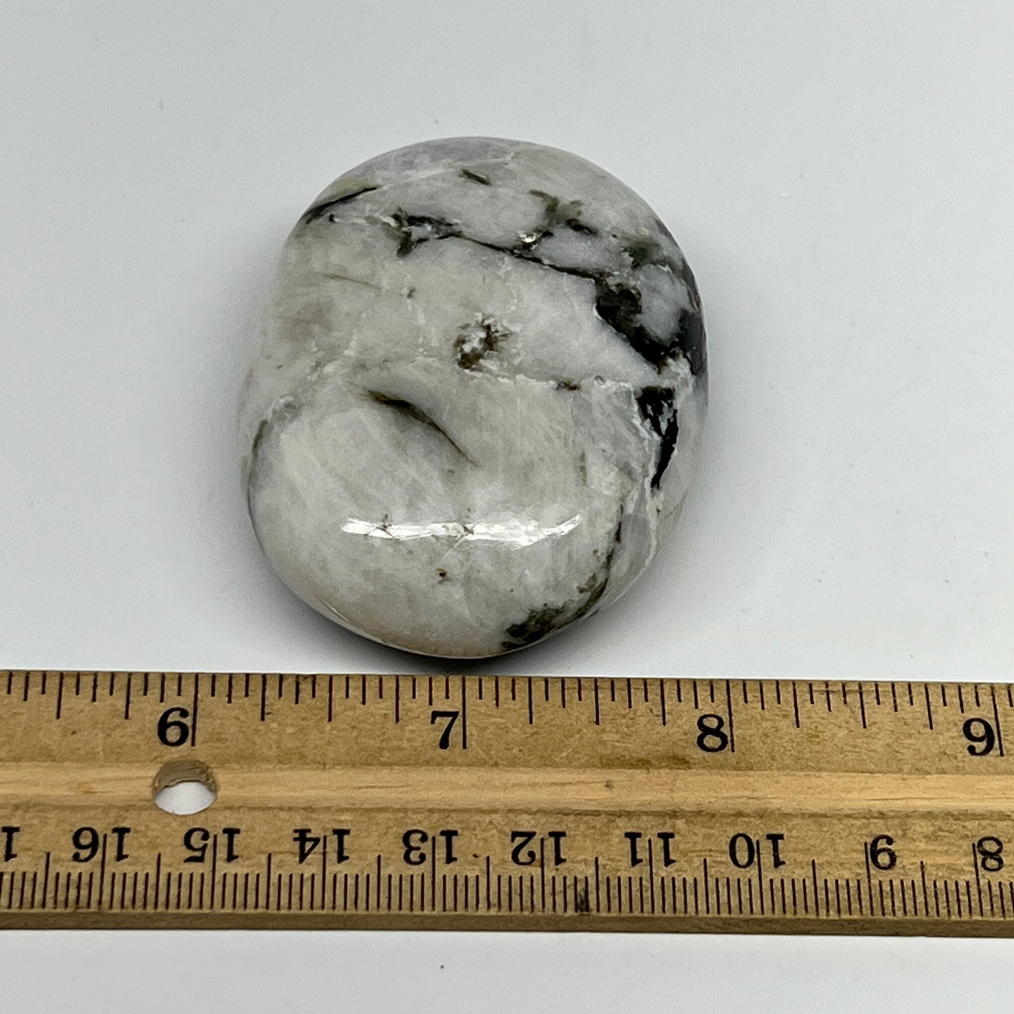 106.3g,2.5"x1.8"x0.9", Rainbow Moonstone Palm-Stone Polished from India, B21331