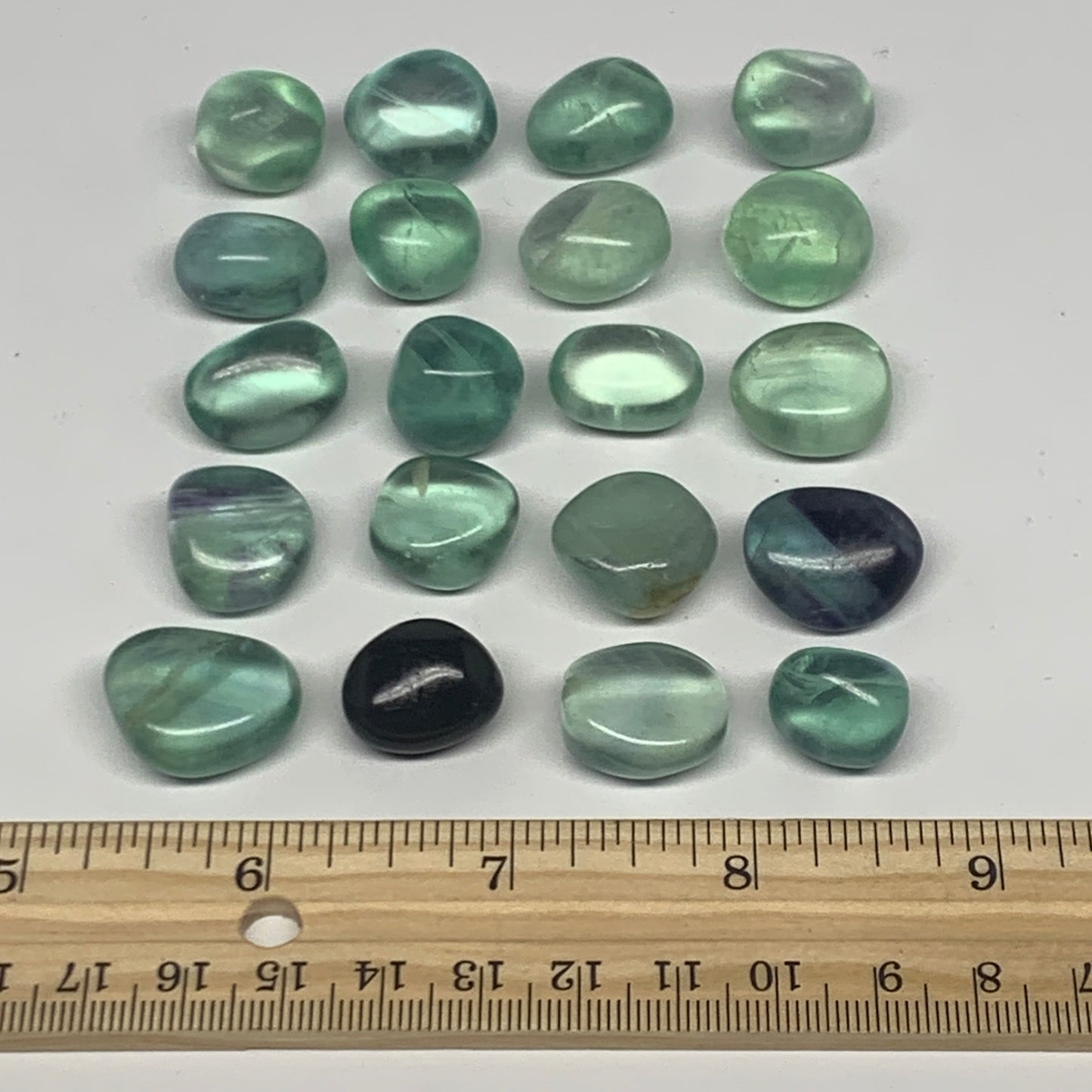115.9g, 0.6"-0.9", 20pcs, Green Fluorite Crystal Tumbled Stones, B26935
