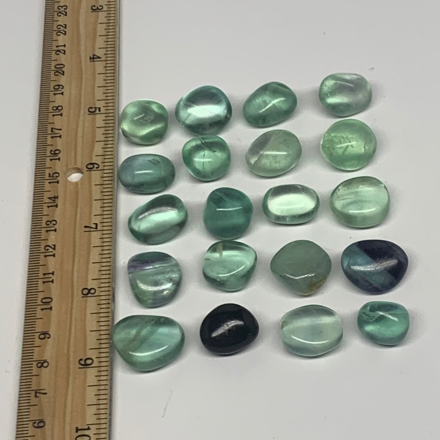 115.9g, 0.6"-0.9", 20pcs, Green Fluorite Crystal Tumbled Stones, B26935