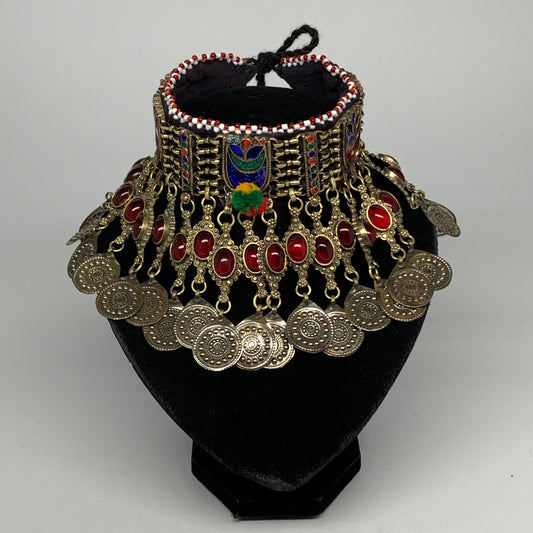 295g, 12"x4.5"Kuchi Choker Necklace Multi-Color Tribal Gypsy Bohemian,B14063