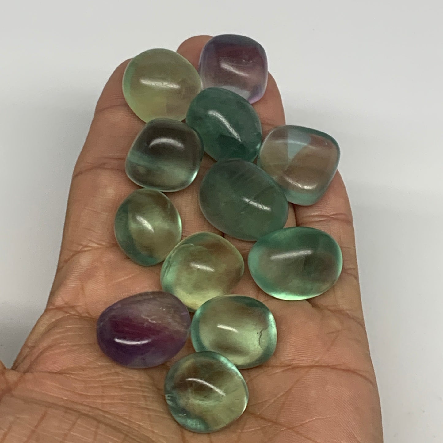 124.6g, 0.7"-0.9", 13pcs, Green Fluorite Crystal Tumbled Stones, B26936