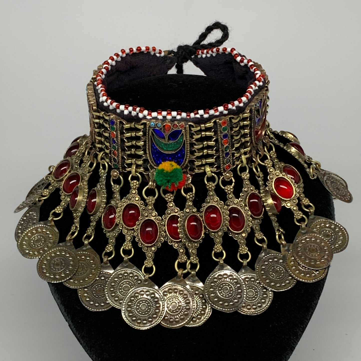 295g, 12"x4.5"Kuchi Choker Necklace Multi-Color Tribal Gypsy Bohemian,B14063