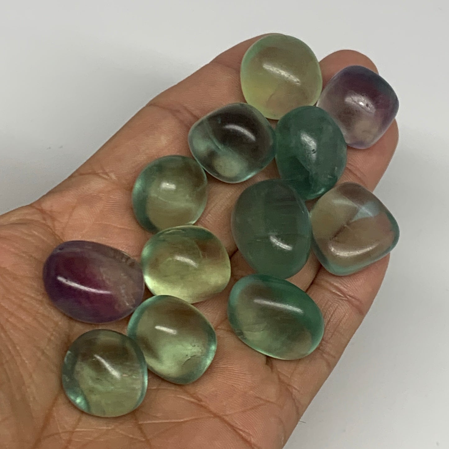 124.6g, 0.7"-0.9", 13pcs, Green Fluorite Crystal Tumbled Stones, B26936