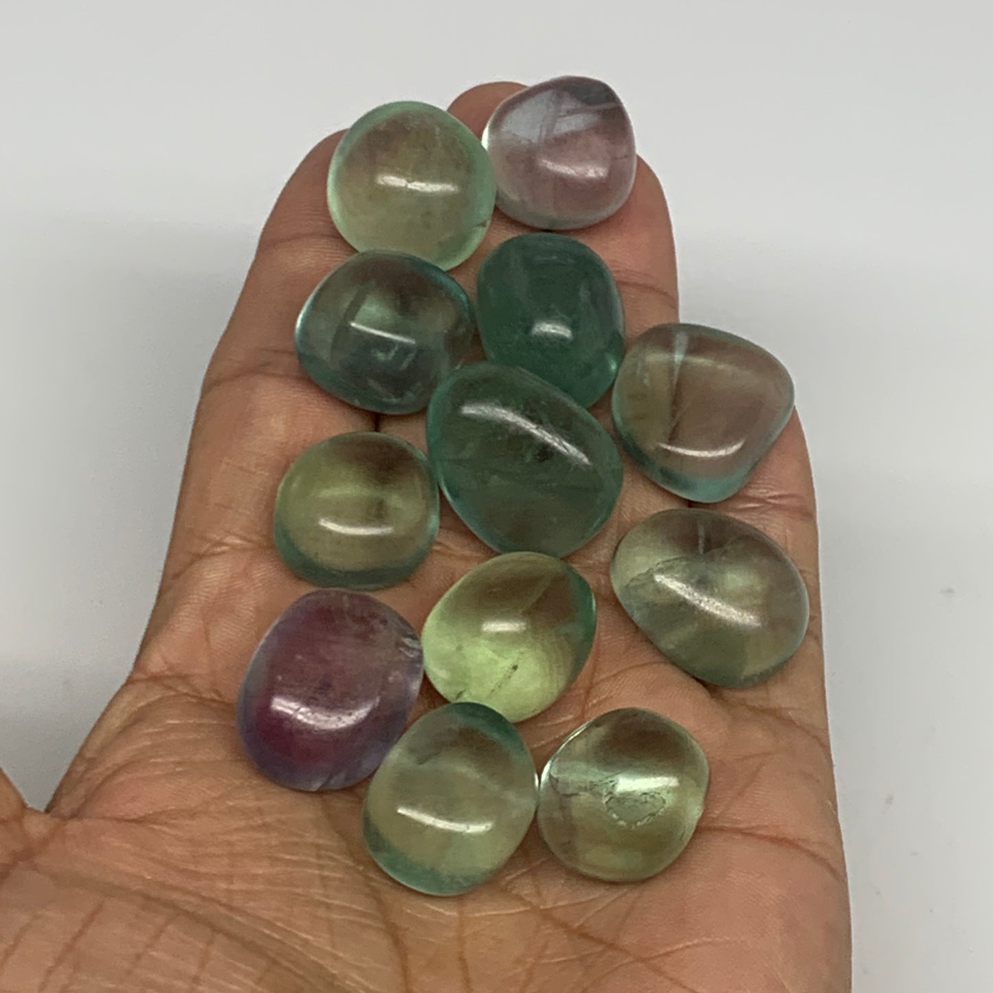 124.6g, 0.7"-0.9", 13pcs, Green Fluorite Crystal Tumbled Stones, B26936