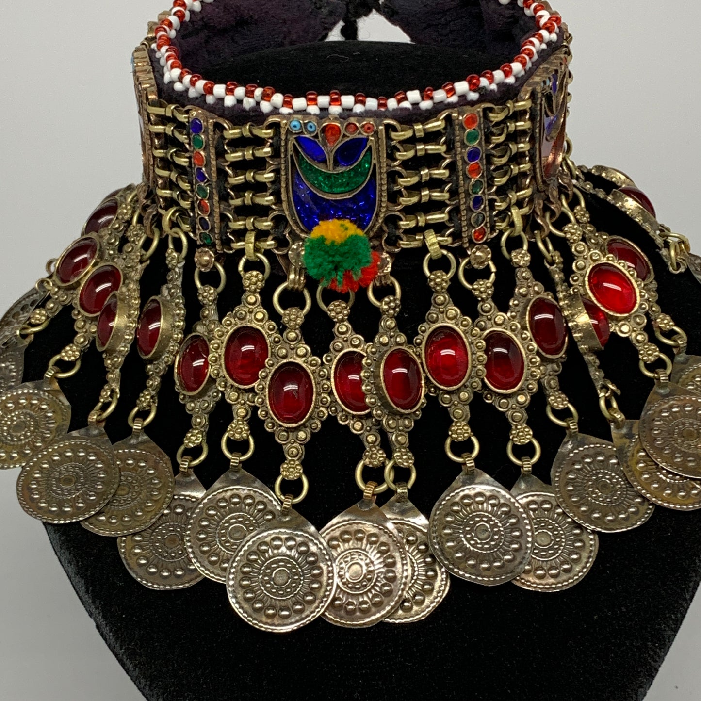 295g, 12"x4.5"Kuchi Choker Necklace Multi-Color Tribal Gypsy Bohemian,B14063