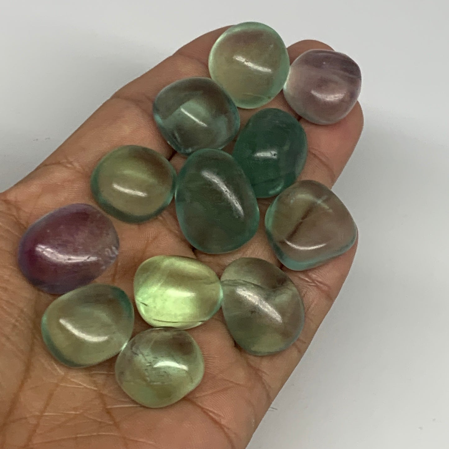 124.6g, 0.7"-0.9", 13pcs, Green Fluorite Crystal Tumbled Stones, B26936