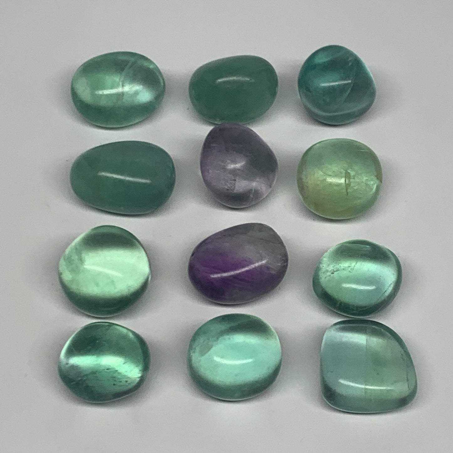 124.6g, 0.7"-0.9", 13pcs, Green Fluorite Crystal Tumbled Stones, B26936