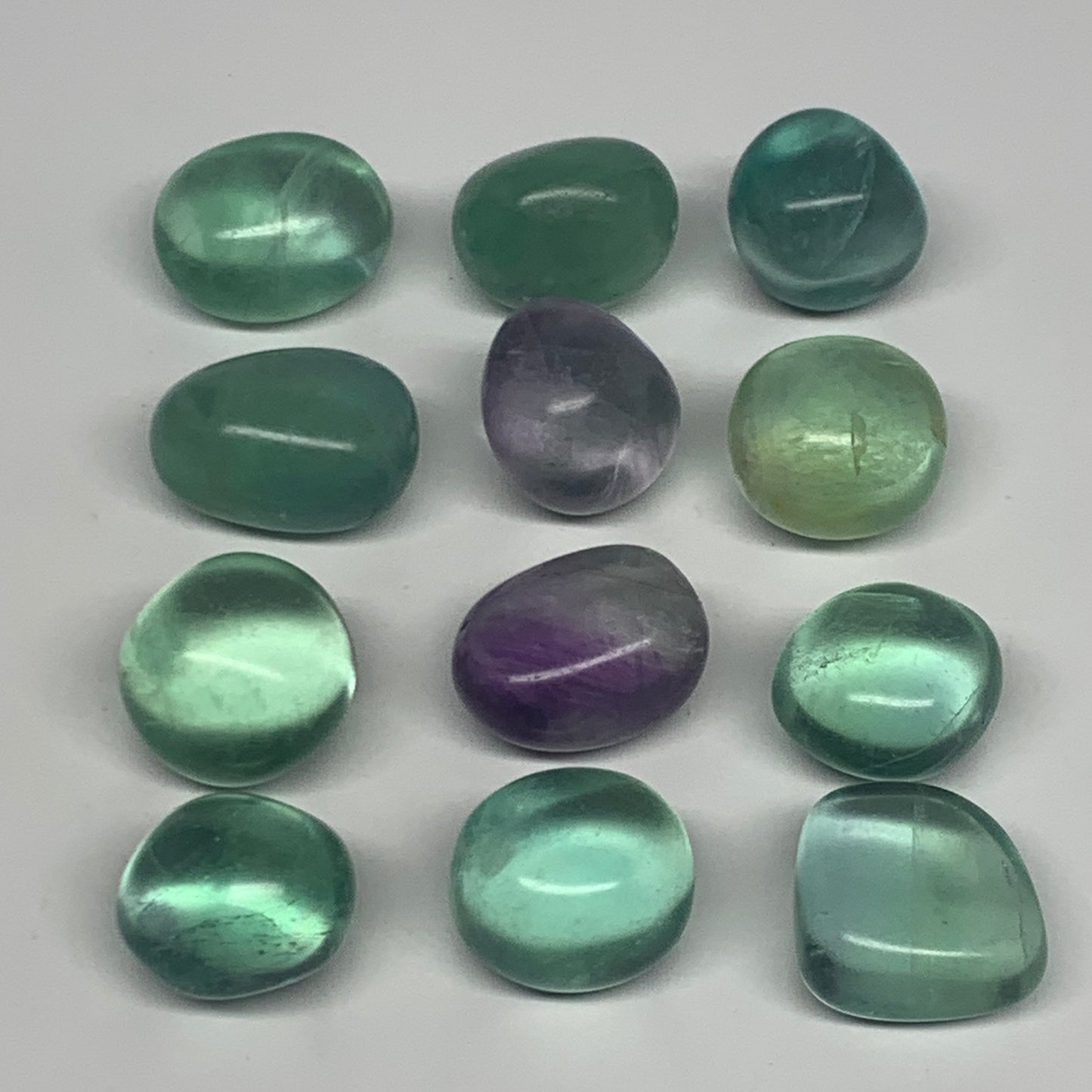 124.6g, 0.7"-0.9", 13pcs, Green Fluorite Crystal Tumbled Stones, B26936