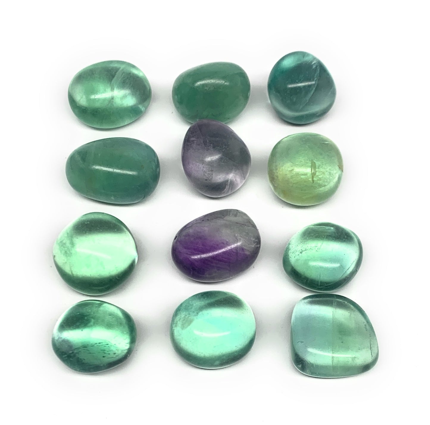 124.6g, 0.7"-0.9", 13pcs, Green Fluorite Crystal Tumbled Stones, B26936