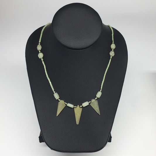 12.6g,2mm-29mm, Small Green Serpentine Arrowhead Beaded Necklace,19",NPH241