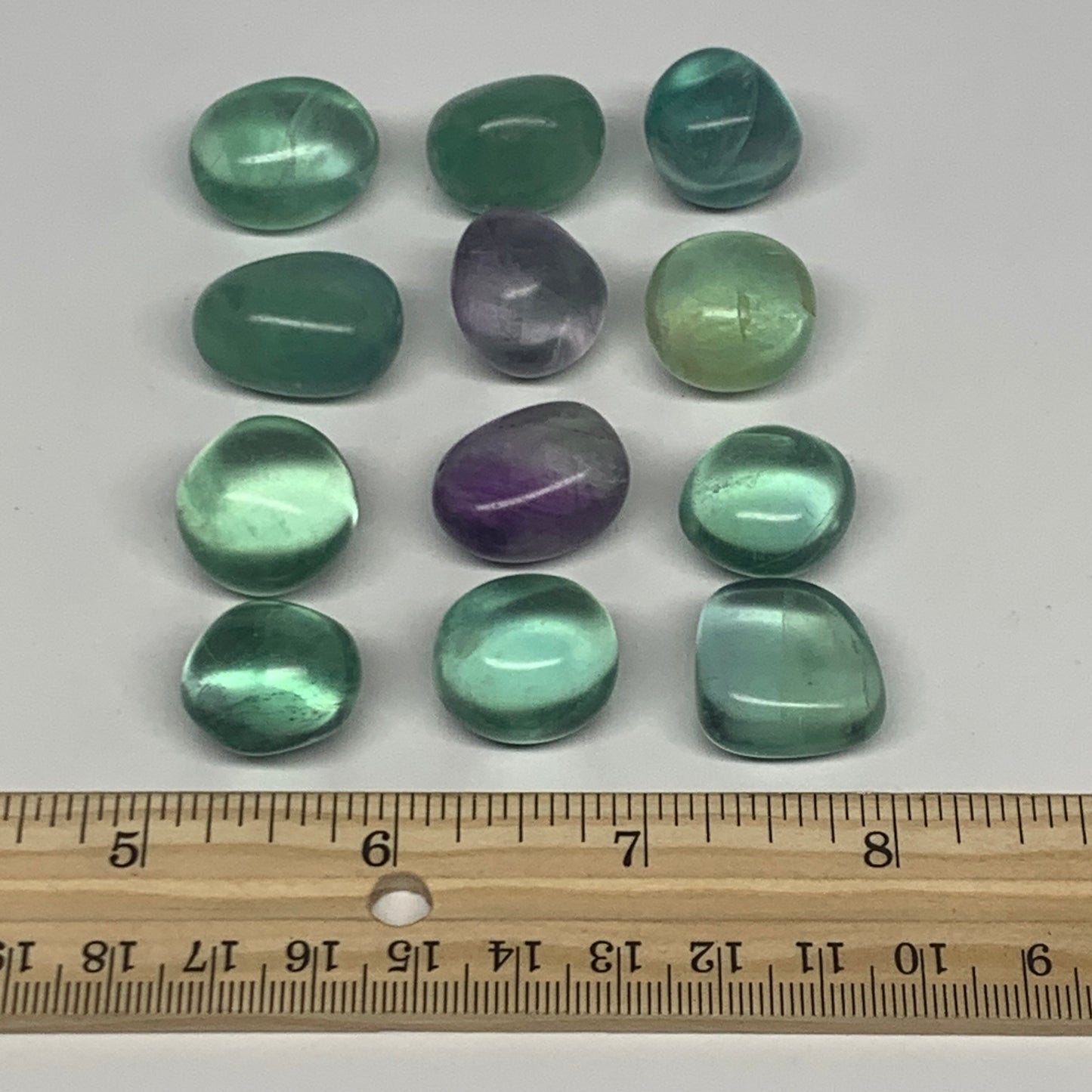 124.6g, 0.7"-0.9", 13pcs, Green Fluorite Crystal Tumbled Stones, B26936