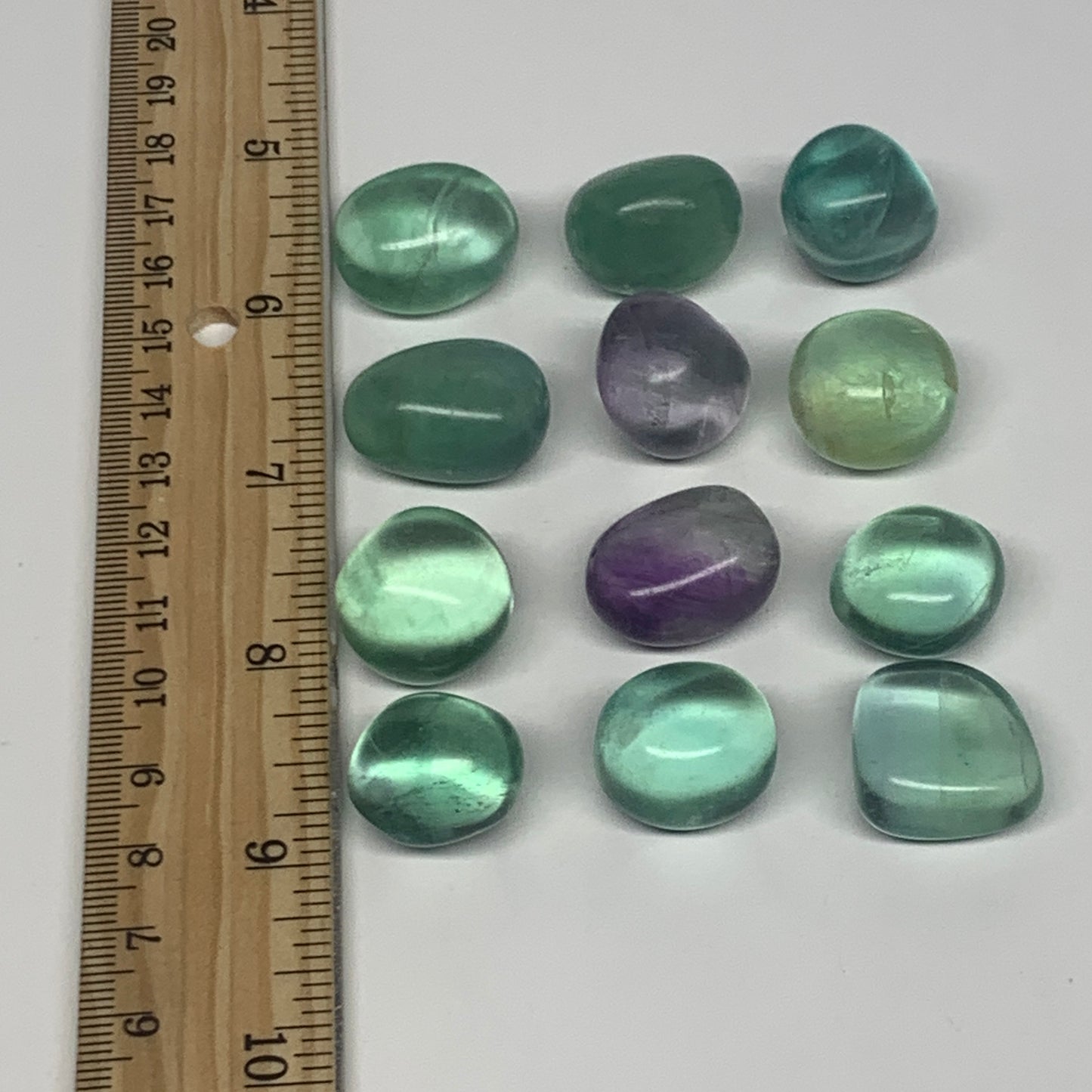 124.6g, 0.7"-0.9", 13pcs, Green Fluorite Crystal Tumbled Stones, B26936