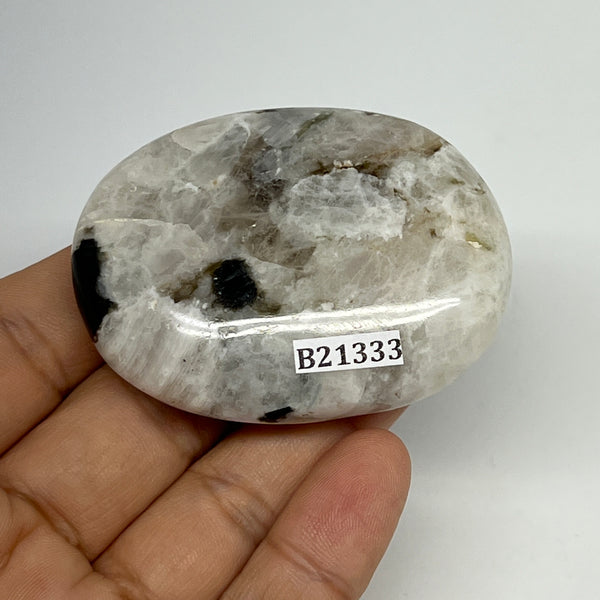 81.1g,2.4"x1.8"x0.8", Rainbow Moonstone Palm-Stone Polished from India, B21333