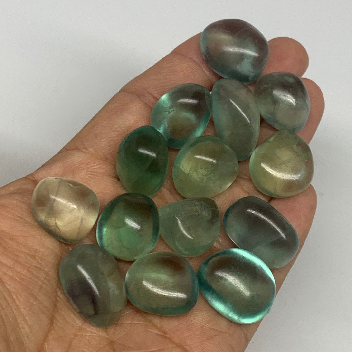 111.6g, 0.6"-1", 14pcs, Green Fluorite Crystal Tumbled Stones, B26937