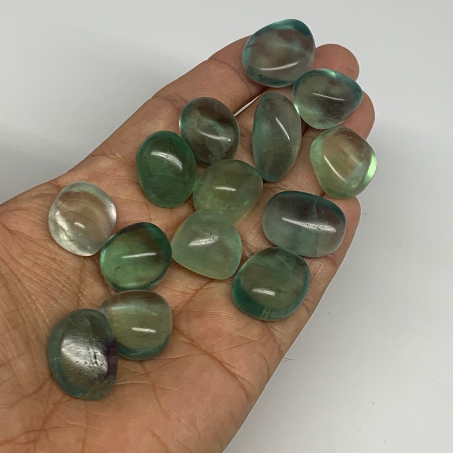 111.6g, 0.6"-1", 14pcs, Green Fluorite Crystal Tumbled Stones, B26937