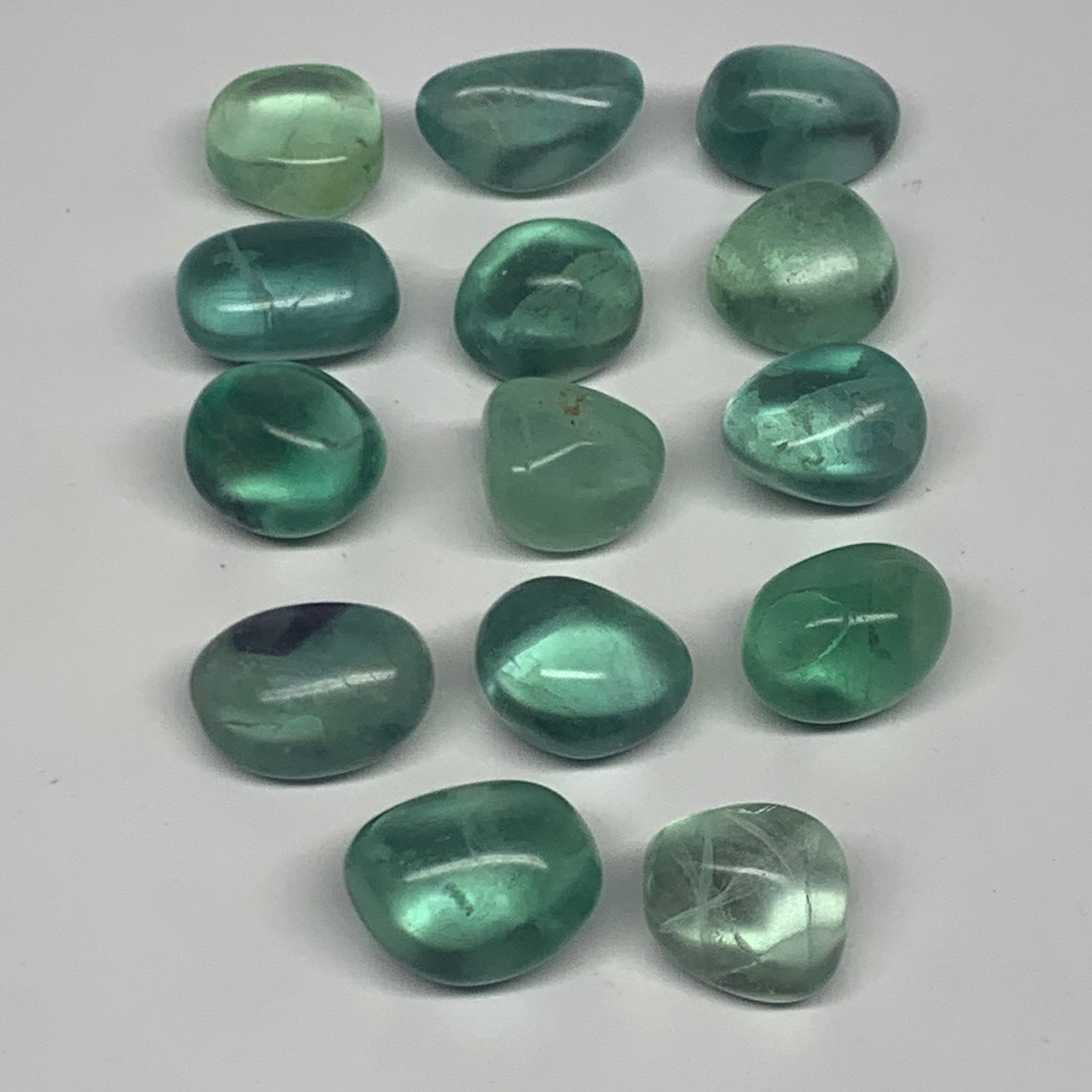111.6g, 0.6"-1", 14pcs, Green Fluorite Crystal Tumbled Stones, B26937