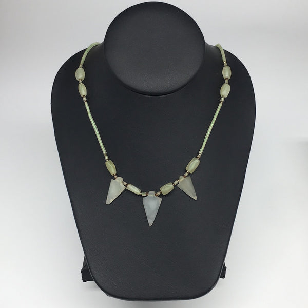14.1g,2mm-26mm, Small Green Serpentine Arrowhead Beaded Necklace,19&quot;,NPH243
