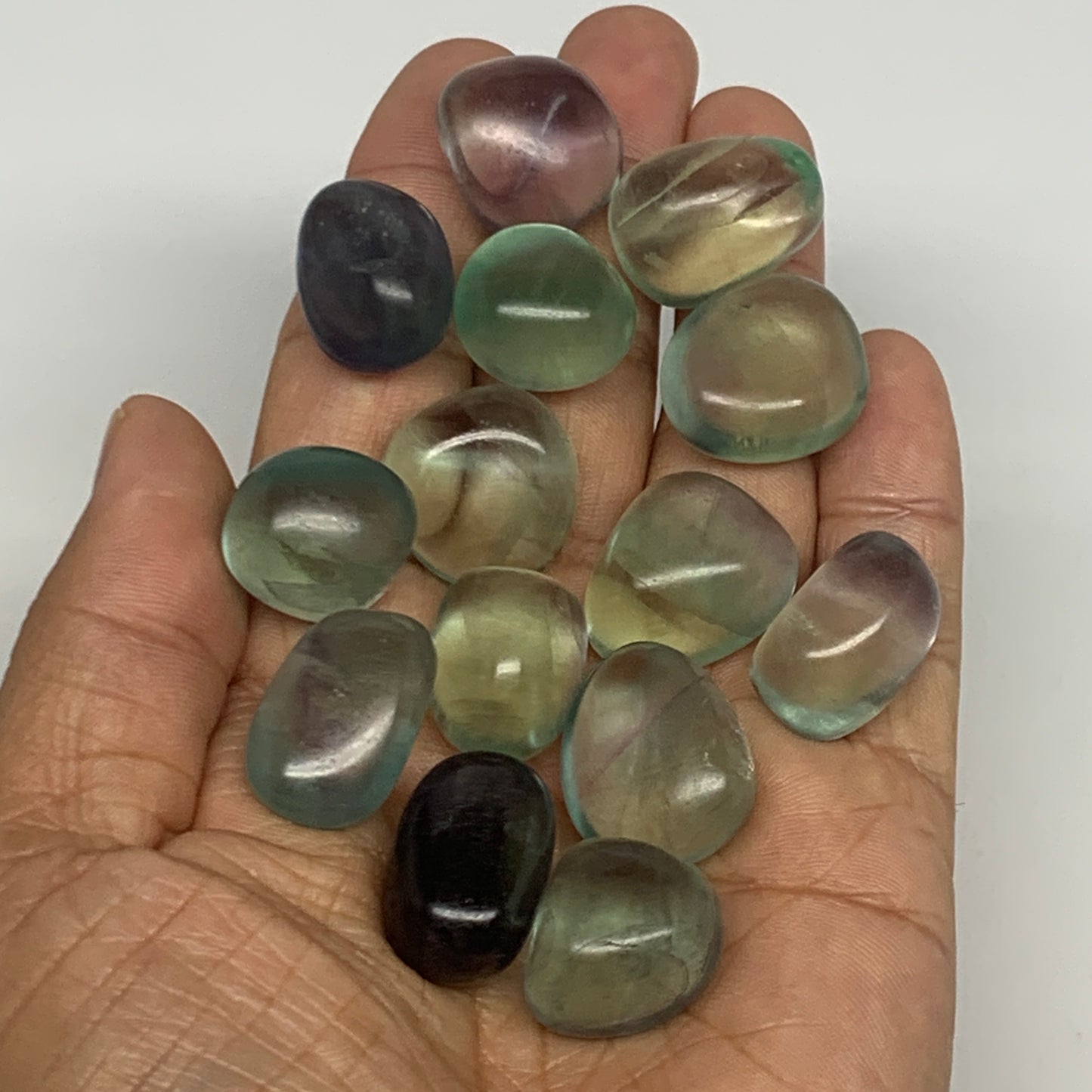 119.4g, 0.7"-0.9", 14pcs, Green Fluorite Crystal Tumbled Stones, B26938