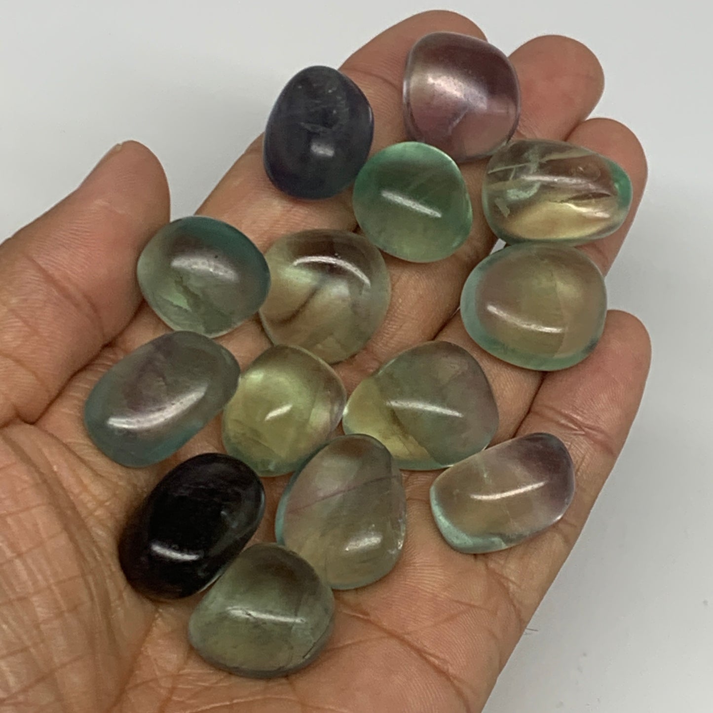 119.4g, 0.7"-0.9", 14pcs, Green Fluorite Crystal Tumbled Stones, B26938
