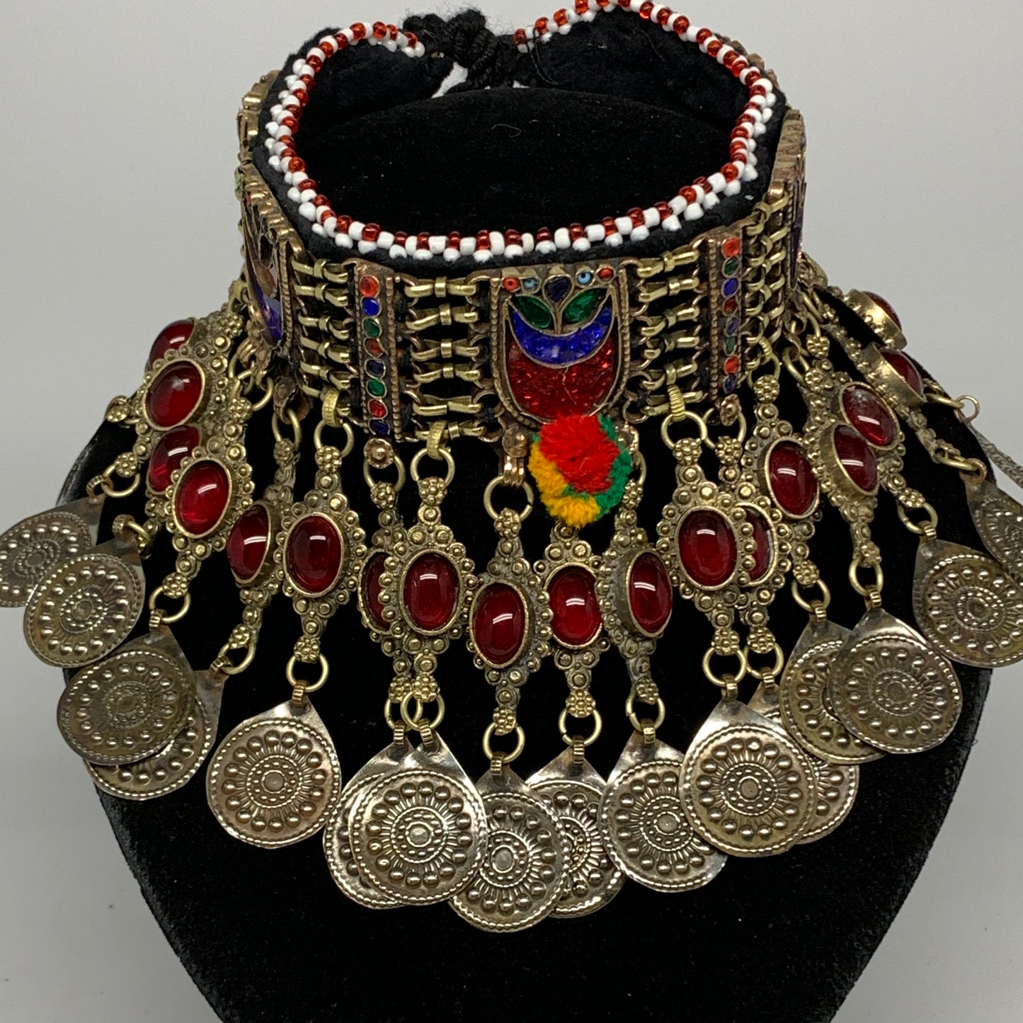 295g, 11.75"x4.5"Kuchi Choker Necklace Multi-Color Tribal Gypsy Bohemian,B14065