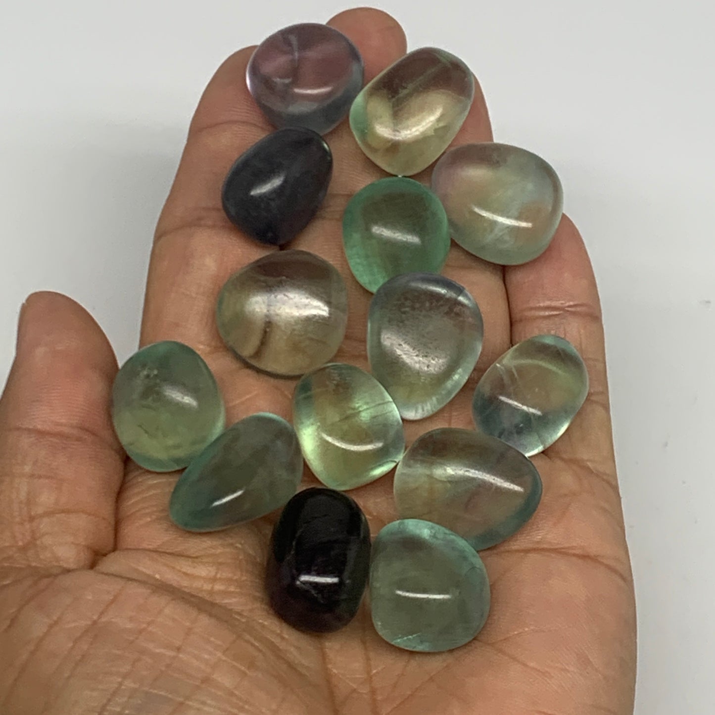 119.4g, 0.7"-0.9", 14pcs, Green Fluorite Crystal Tumbled Stones, B26938