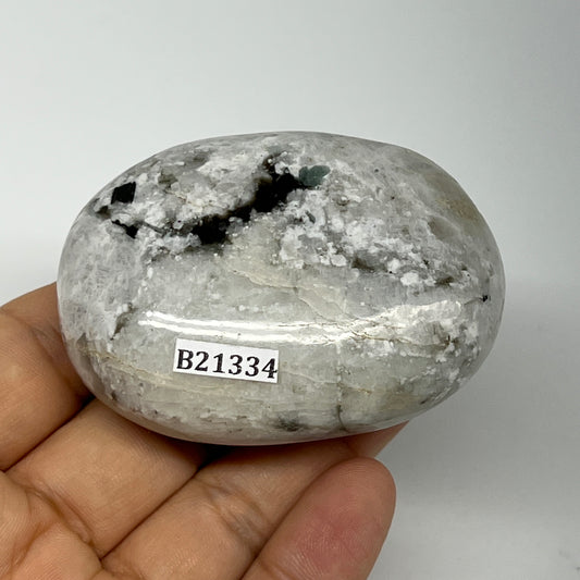 123.4g,2.5"x1.8"x1", Rainbow Moonstone Palm-Stone Polished from India, B21334