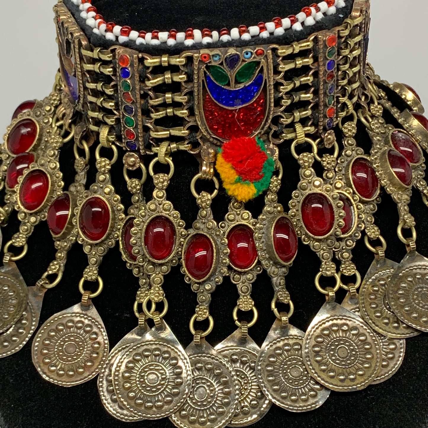 295g, 11.75"x4.5"Kuchi Choker Necklace Multi-Color Tribal Gypsy Bohemian,B14065