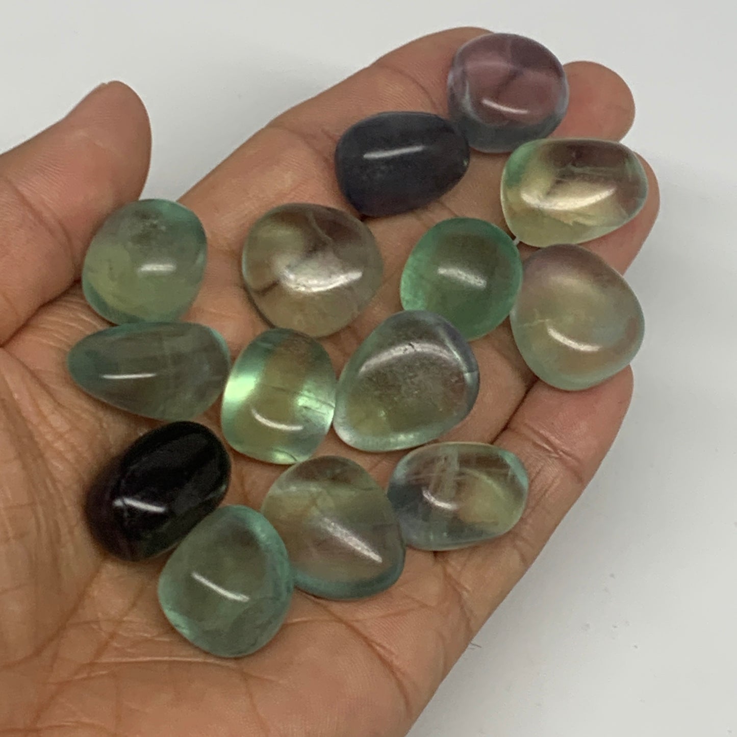 119.4g, 0.7"-0.9", 14pcs, Green Fluorite Crystal Tumbled Stones, B26938