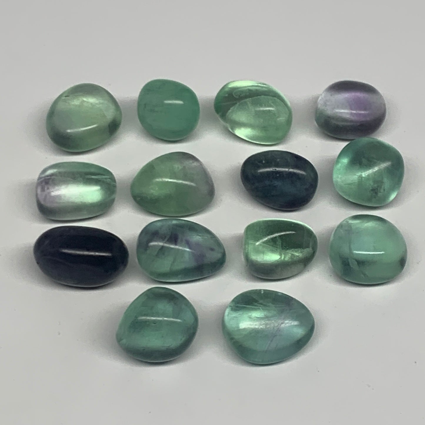 119.4g, 0.7"-0.9", 14pcs, Green Fluorite Crystal Tumbled Stones, B26938