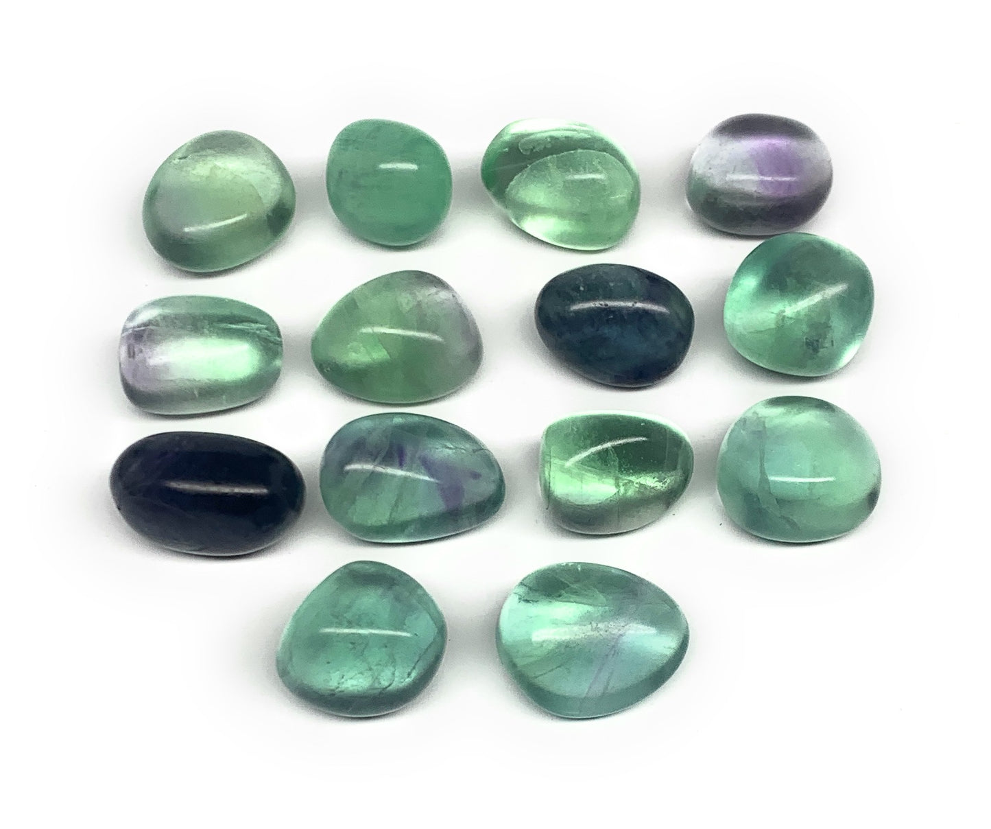 119.4g, 0.7"-0.9", 14pcs, Green Fluorite Crystal Tumbled Stones, B26938