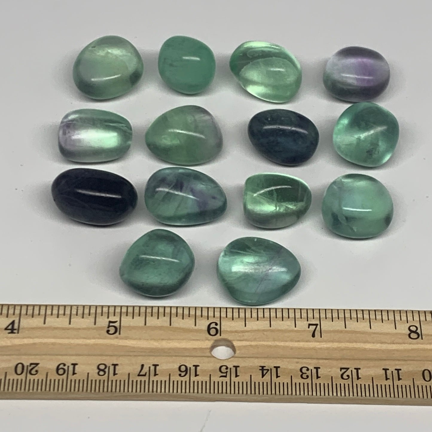 119.4g, 0.7"-0.9", 14pcs, Green Fluorite Crystal Tumbled Stones, B26938