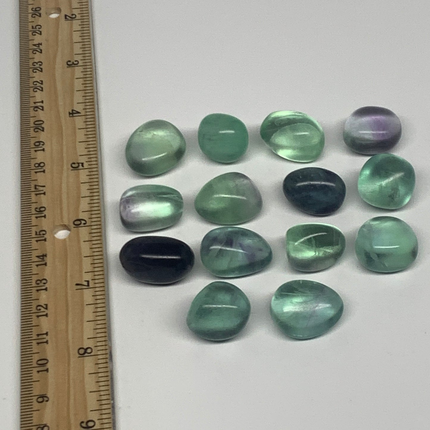119.4g, 0.7"-0.9", 14pcs, Green Fluorite Crystal Tumbled Stones, B26938