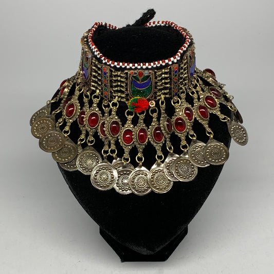 295g, 12"x4.5"Kuchi Choker Necklace Multi-Color Tribal Gypsy Bohemian,B14067