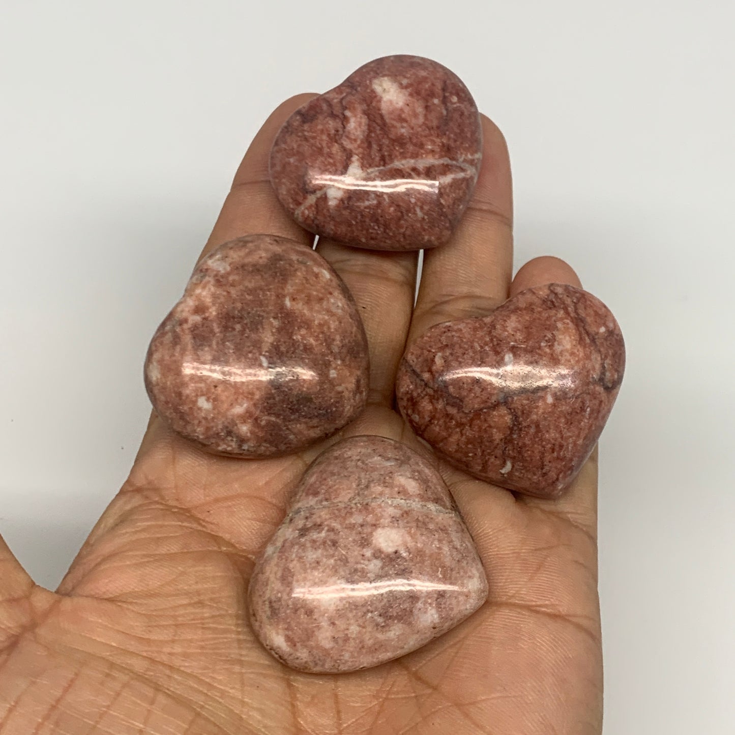 123.2g,1.3"- 1.4", 4pcs, Red Jasper Heart Polished Healing Home Decor, B26941