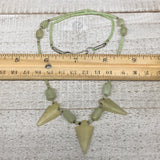 13.8g,2mm-25mm, Small Green Serpentine Arrowhead Beaded Necklace,19",NPH248