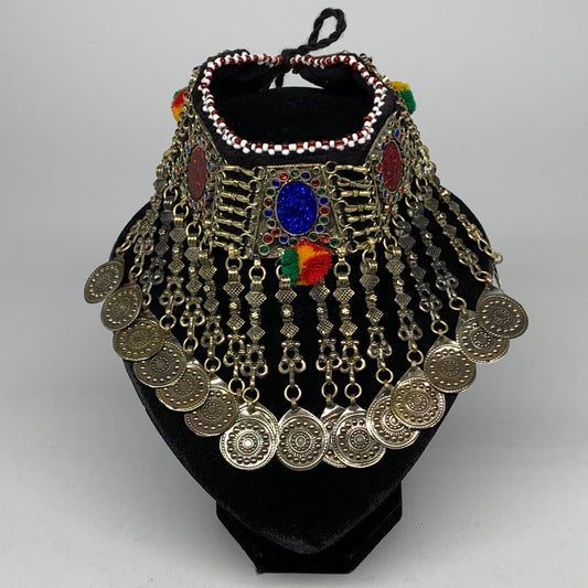 210g, 12"x5.75"Kuchi Choker Necklace Multi-Color Tribal Gypsy Bohemian,B14068