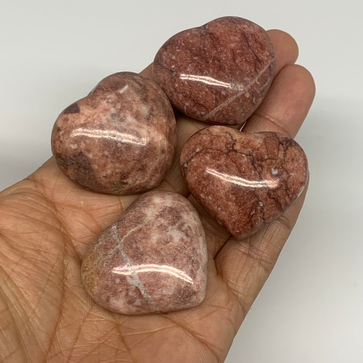 123.2g,1.3"- 1.4", 4pcs, Red Jasper Heart Polished Healing Home Decor, B26941