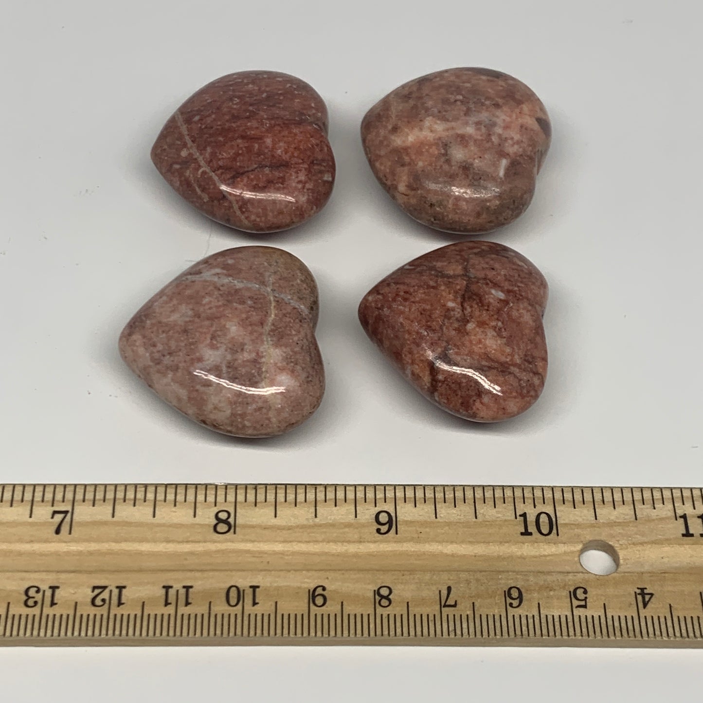123.2g,1.3"- 1.4", 4pcs, Red Jasper Heart Polished Healing Home Decor, B26941