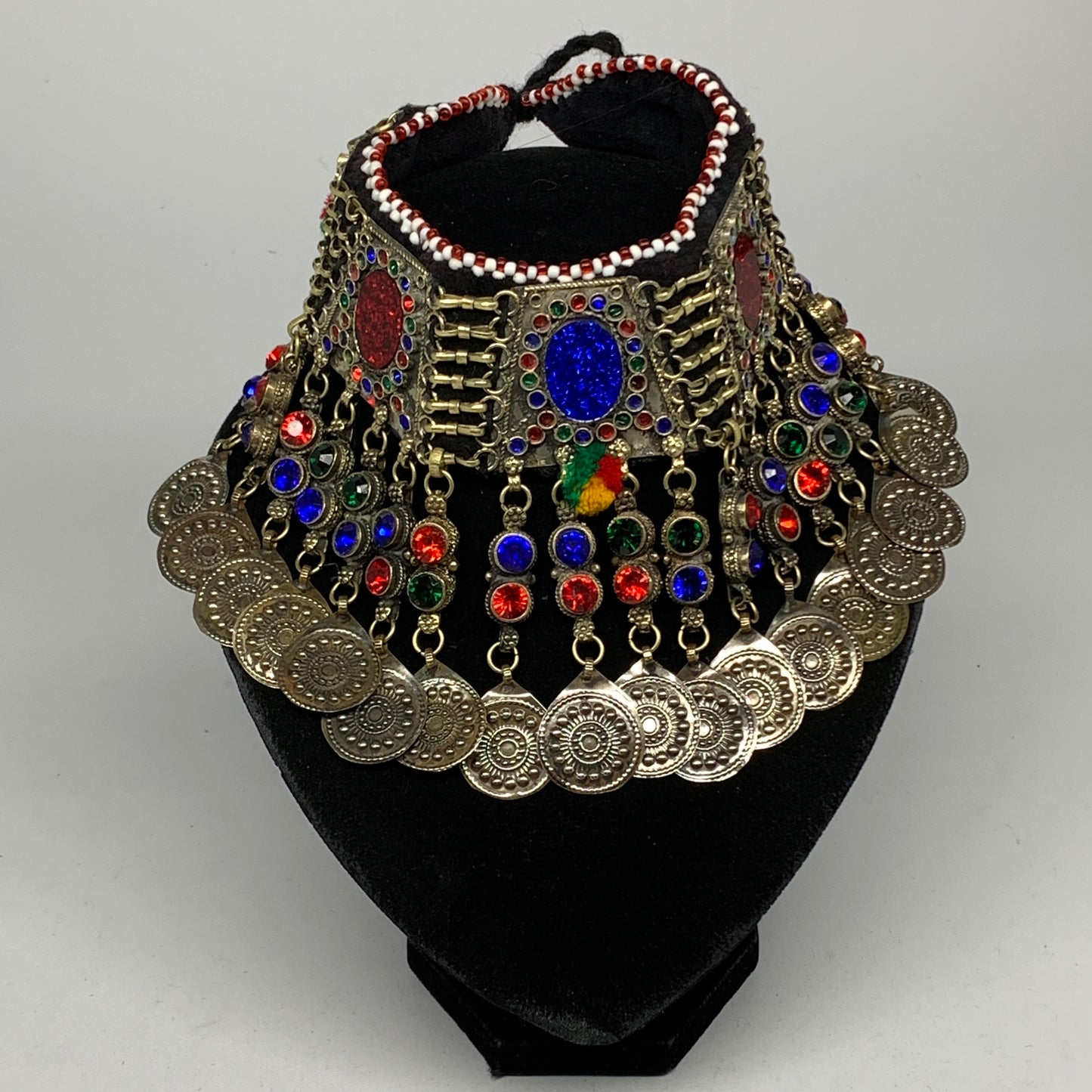 245g, 12"x4.75"Kuchi Choker Necklace Multi-Color Tribal Gypsy Bohemian,B14069