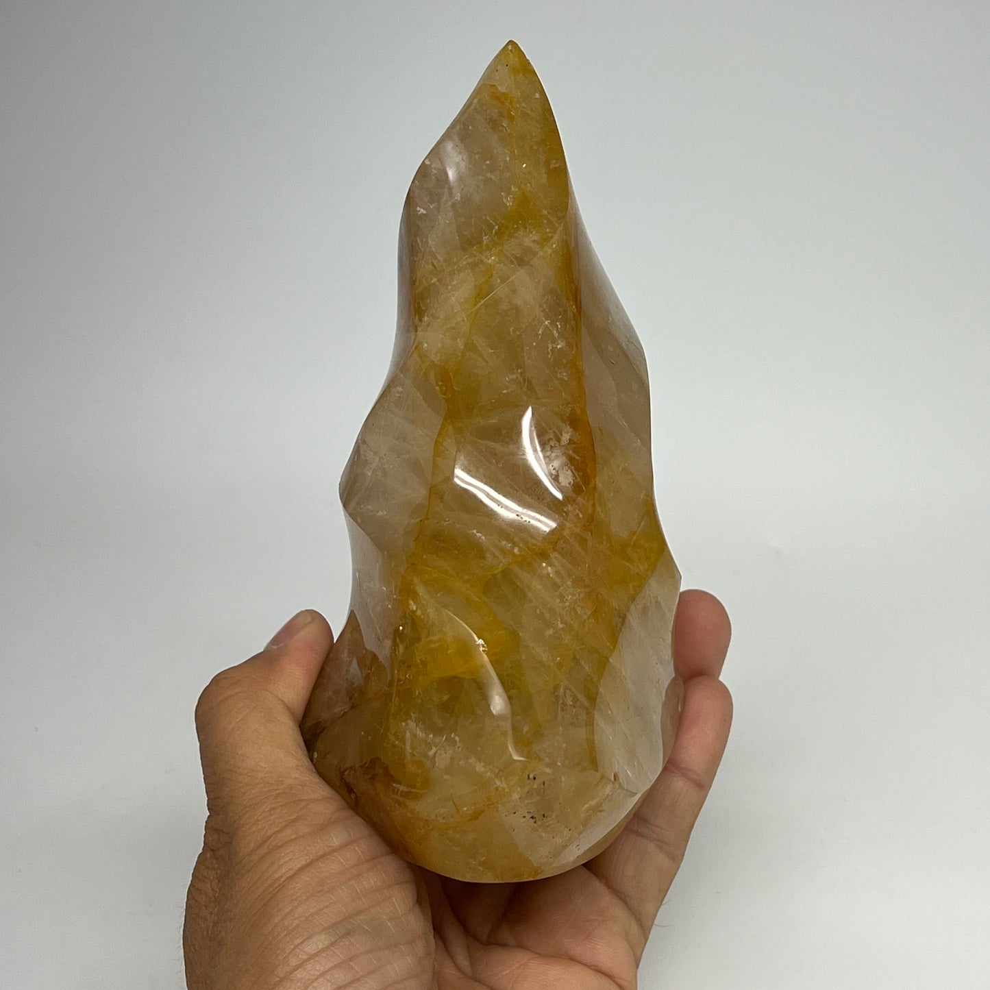 825g,5.6"x3.7"x3" Golden Healer Quartz Flame Crystal @Madagascar, B19546