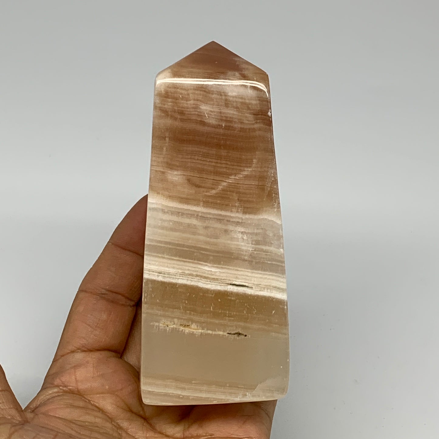 440.2g, 4.5"x1.8"x1.6", Honey Calcite Point Tower Obelisk Crystal @Pakistan, B25