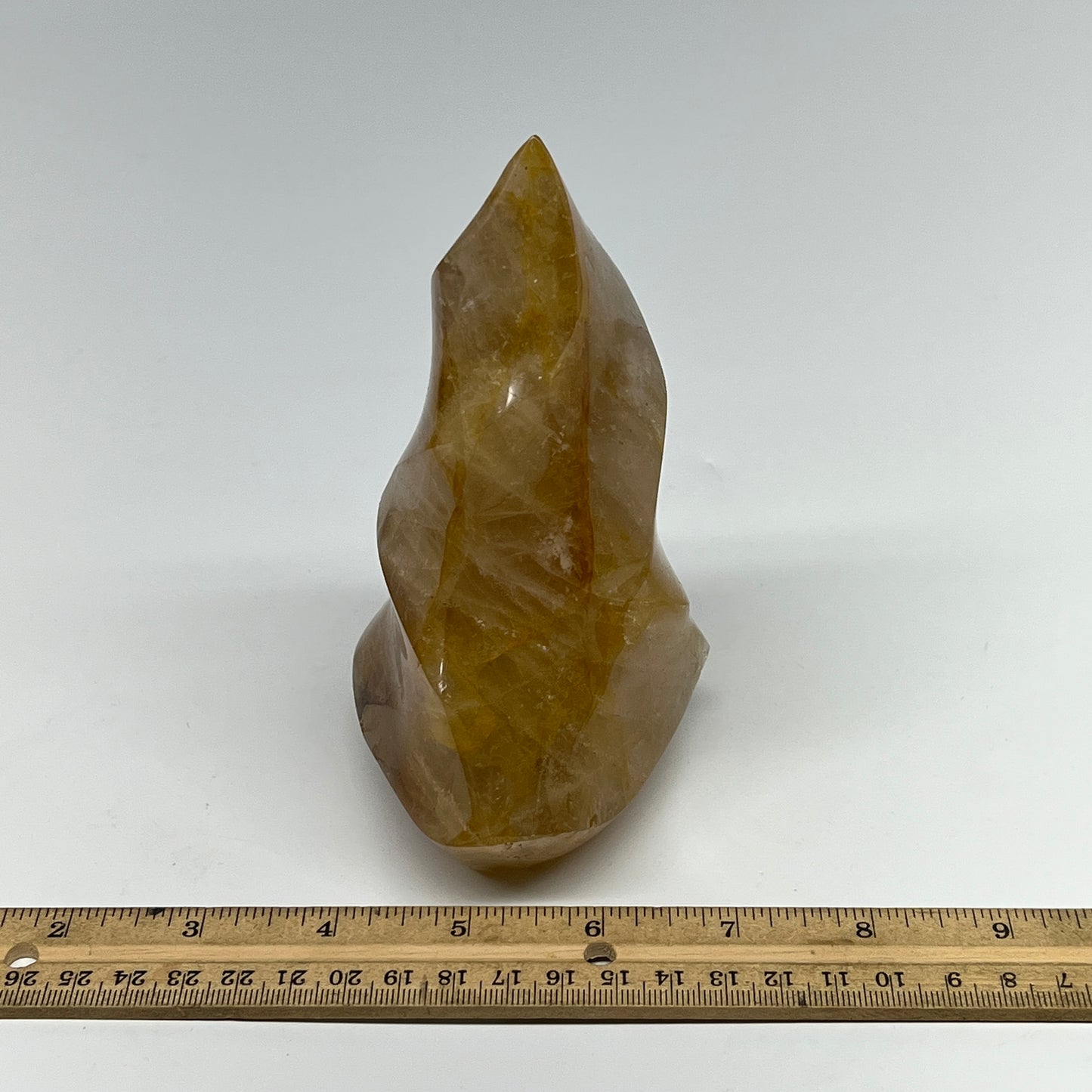 825g,5.6"x3.7"x3" Golden Healer Quartz Flame Crystal @Madagascar, B19546