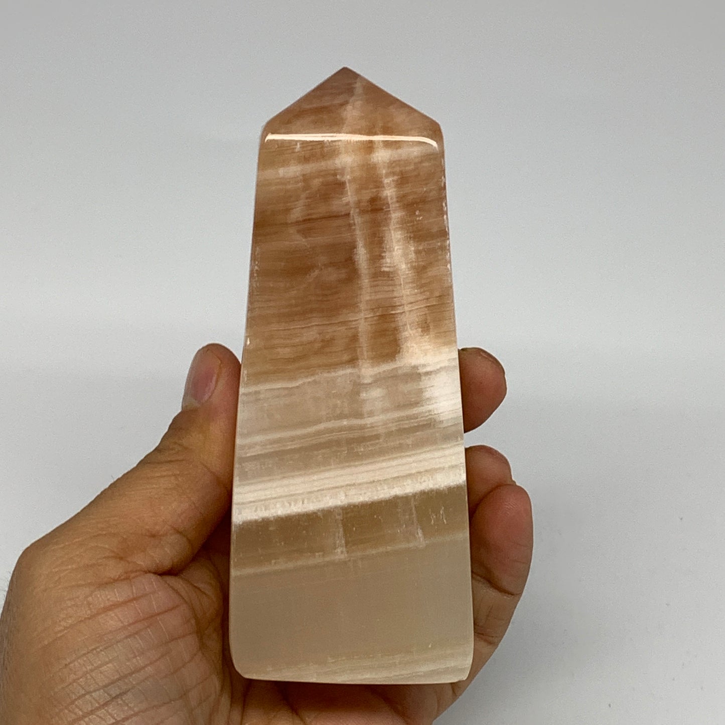 440.2g, 4.5"x1.8"x1.6", Honey Calcite Point Tower Obelisk Crystal @Pakistan, B25