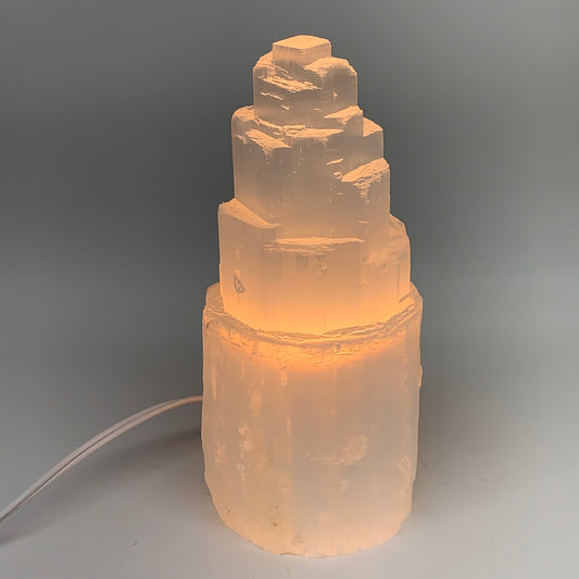 3.2 lb,7.75"x3.2" White Selenite (Satin Spar) Rough Lamp W/Chord @Morocco,B12438