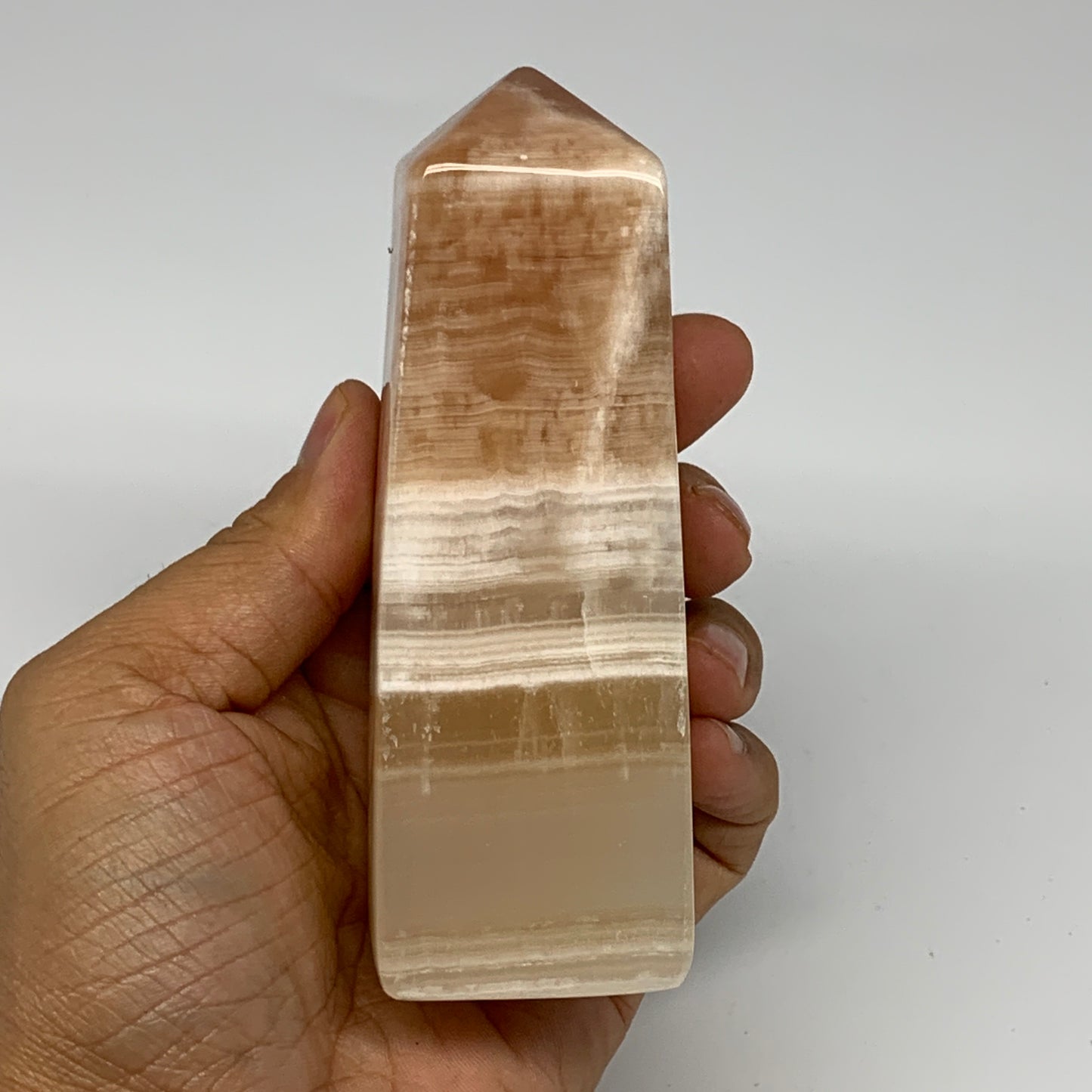 440.2g, 4.5"x1.8"x1.6", Honey Calcite Point Tower Obelisk Crystal @Pakistan, B25