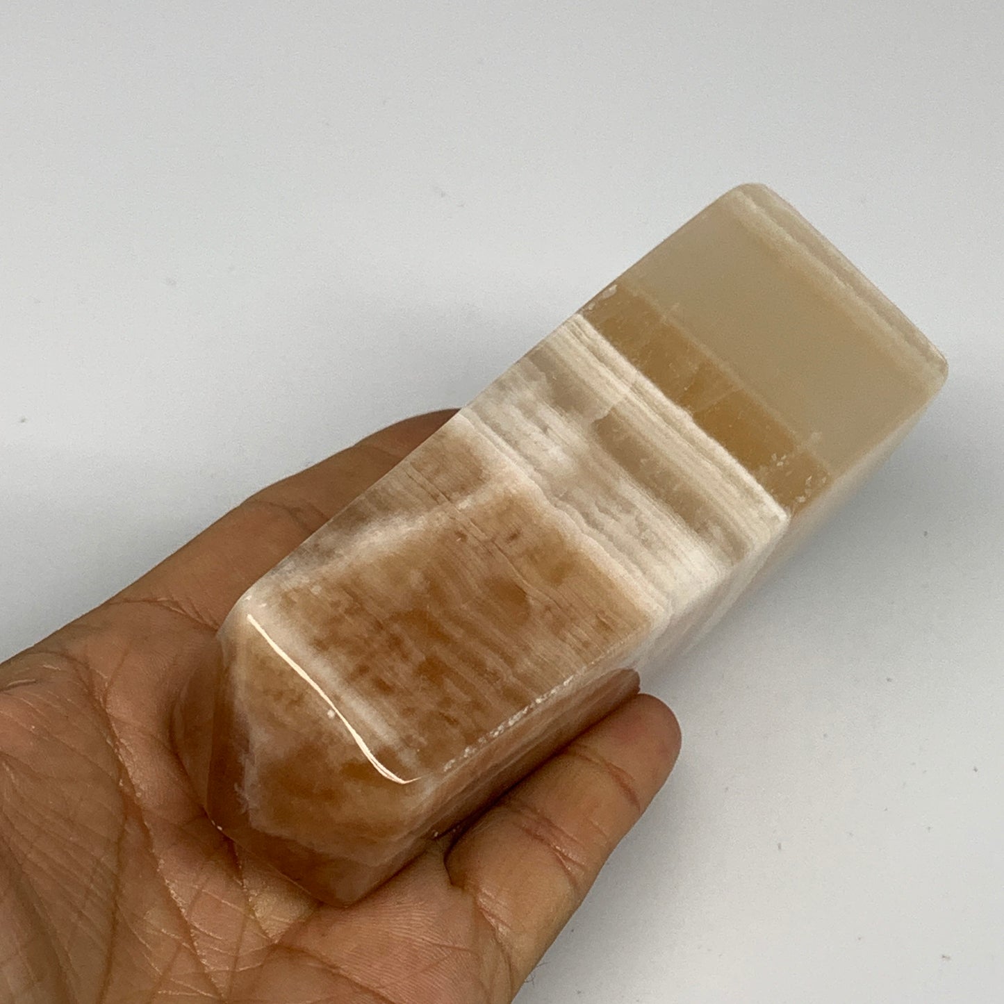 440.2g, 4.5"x1.8"x1.6", Honey Calcite Point Tower Obelisk Crystal @Pakistan, B25