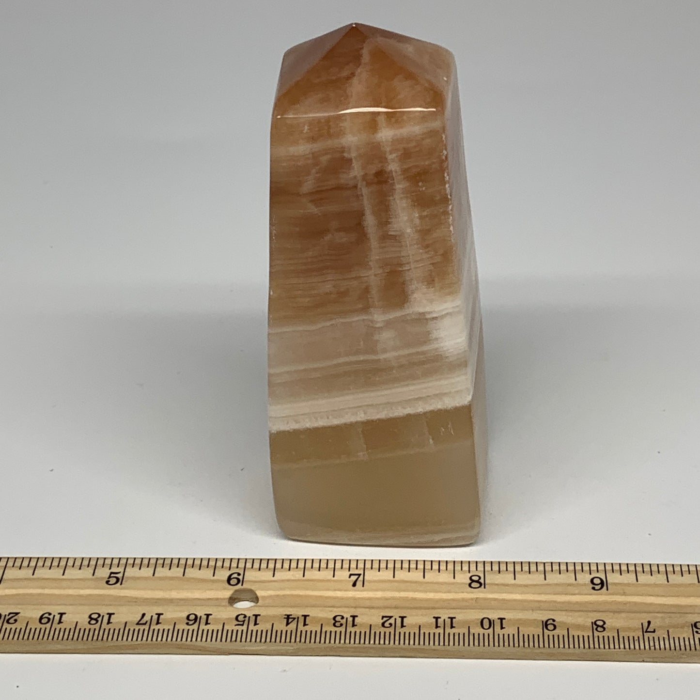 440.2g, 4.5"x1.8"x1.6", Honey Calcite Point Tower Obelisk Crystal @Pakistan, B25