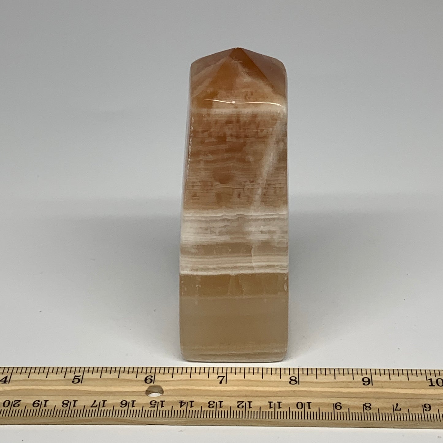 440.2g, 4.5"x1.8"x1.6", Honey Calcite Point Tower Obelisk Crystal @Pakistan, B25