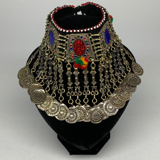 215g, 12"x5.5"Kuchi Choker Necklace Multi-Color Tribal Gypsy Bohemian,B14070